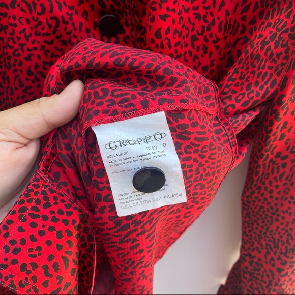 Vintage Valentino Red Silk Cheetah Long Sleeve Blouse 42 - Picture 9 of 12